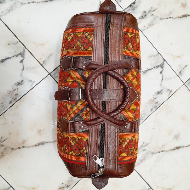 Leather and Vintage Kilim Duffle - Limited Edition! leather duffle, kilim bag, women duffle, weekender, overnight bag