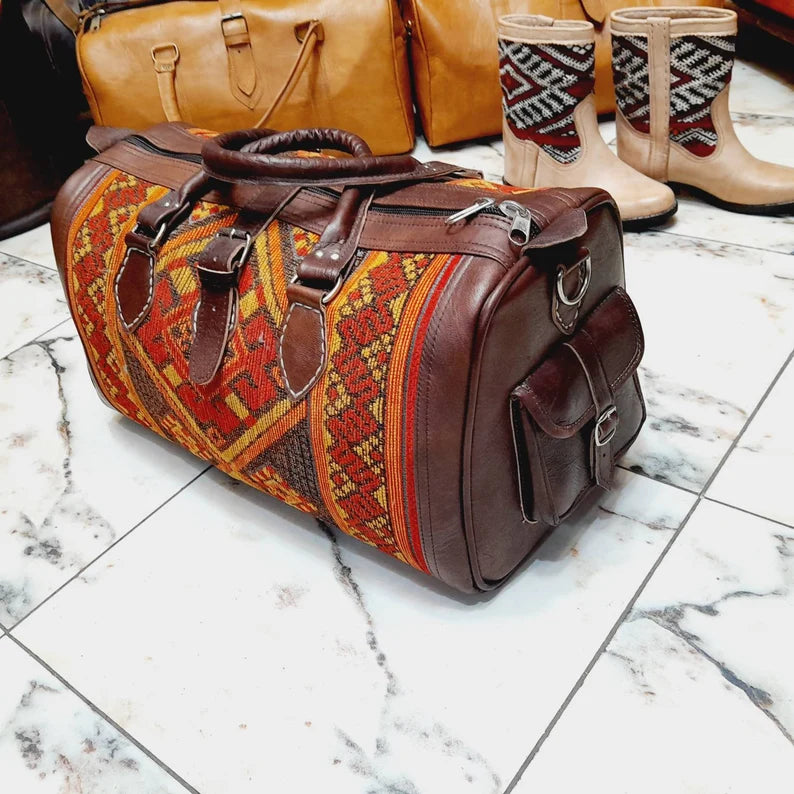 Leather and Vintage Kilim Duffle - Limited Edition! leather duffle, kilim bag, women duffle, weekender, overnight bag