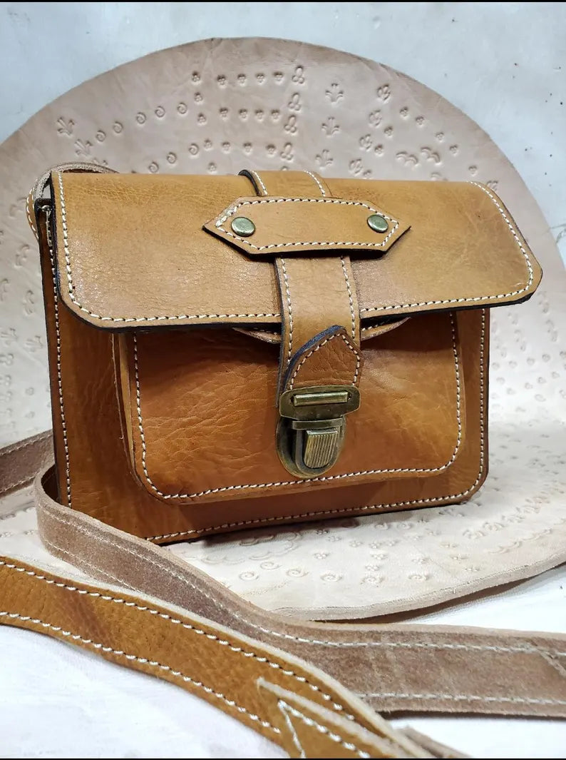 handmade traditional Moroccan leather handbag for women with an elegant touch of heritage