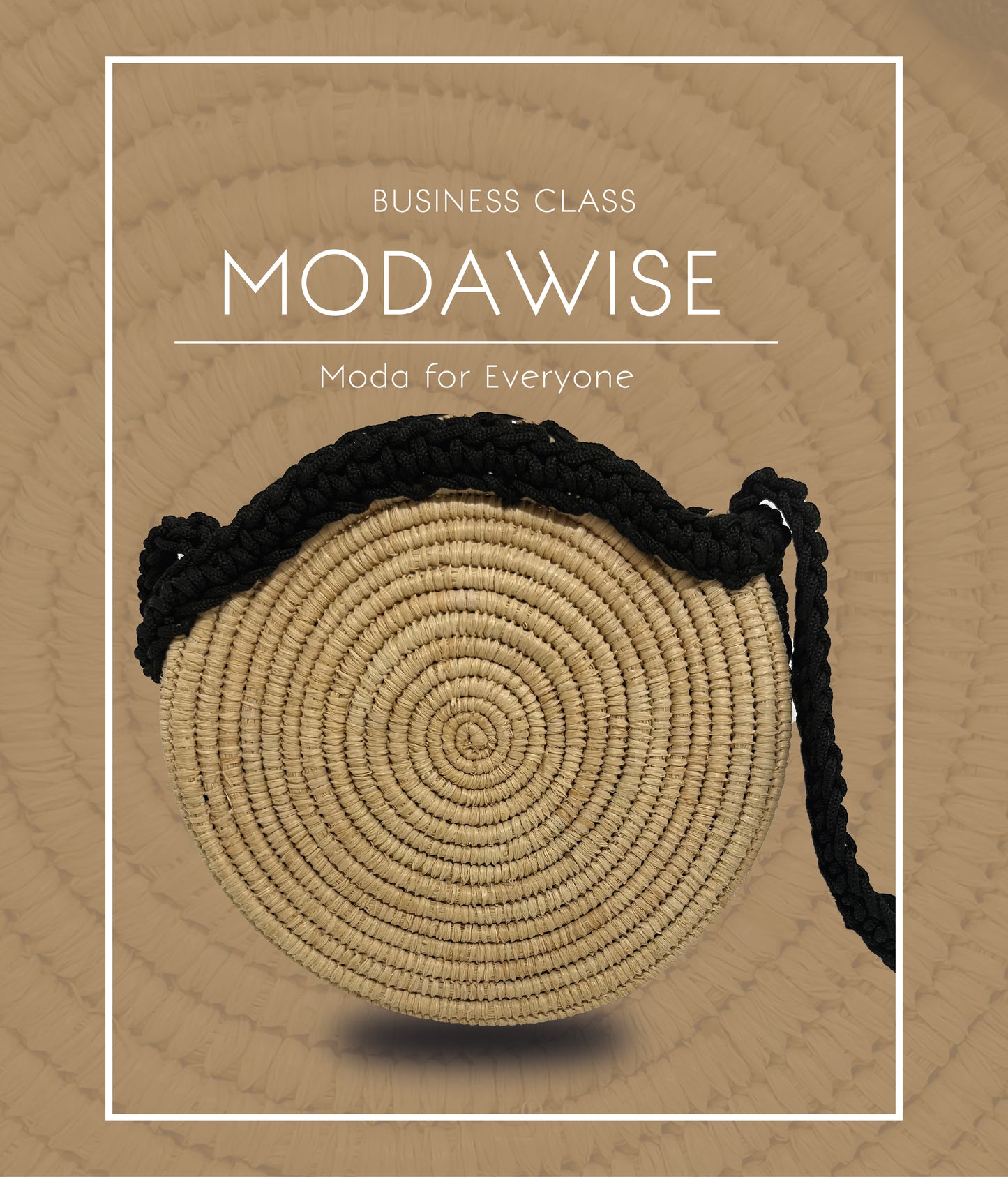 Handwoven Round Straw Crossbody Bag with Black Braided Strap & Tassel