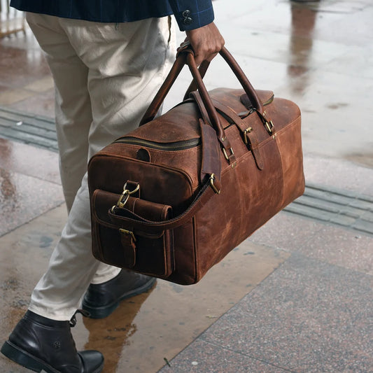 Full grain leather duffle bag