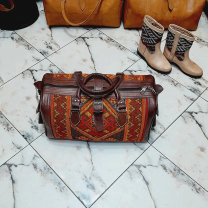Leather and Vintage Kilim Duffle - Limited Edition! leather duffle, kilim bag, women duffle, weekender, overnight bag