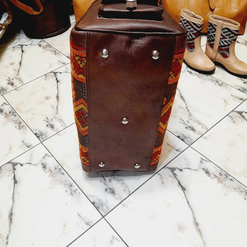 Leather and Vintage Kilim Duffle - Limited Edition! leather duffle, kilim bag, women duffle, weekender, overnight bag