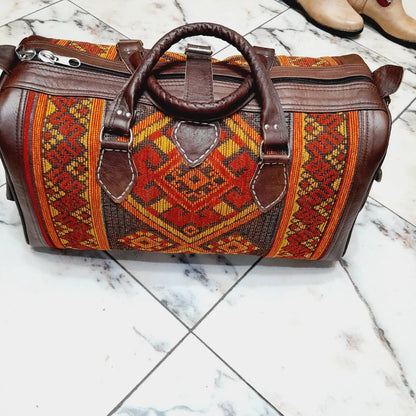 Leather and Vintage Kilim Duffle - Limited Edition! leather duffle, kilim bag, women duffle, weekender, overnight bag