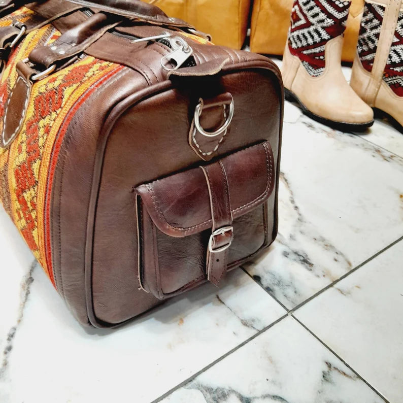 Leather and Vintage Kilim Duffle - Limited Edition! leather duffle, kilim bag, women duffle, weekender, overnight bag