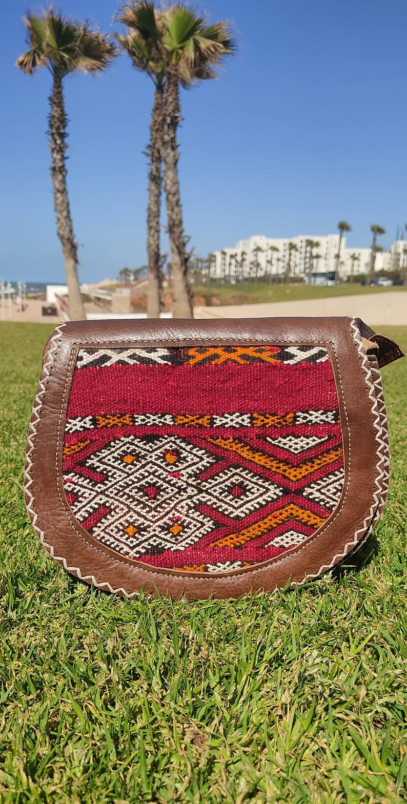 Genuine Leather Handbag Purse Moroccan Women Shoulder Bag Tooled Leather red moroccan handmade