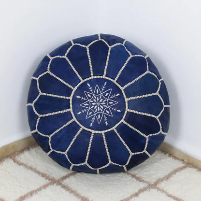 Ottoman blue jean pouf leather, pouf ottoman, Footstool, moroccan pouf, living room decor,handmade furniture,Floor Cushion - New Home Gift !