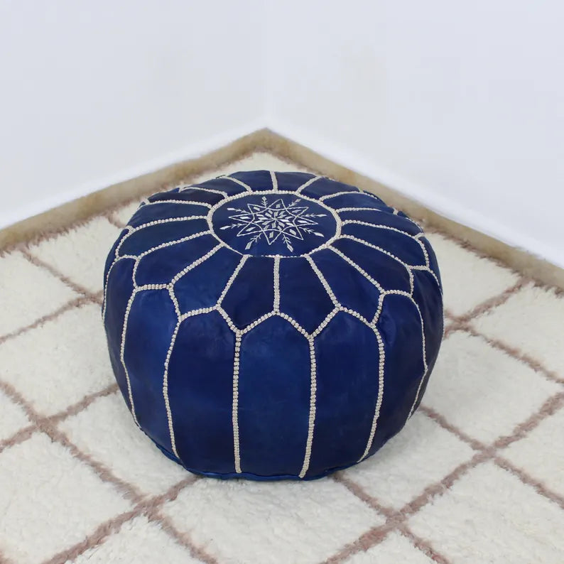 Ottoman blue jean pouf leather, pouf ottoman, Footstool, moroccan pouf, living room decor,handmade furniture,Floor Cushion - New Home Gift !